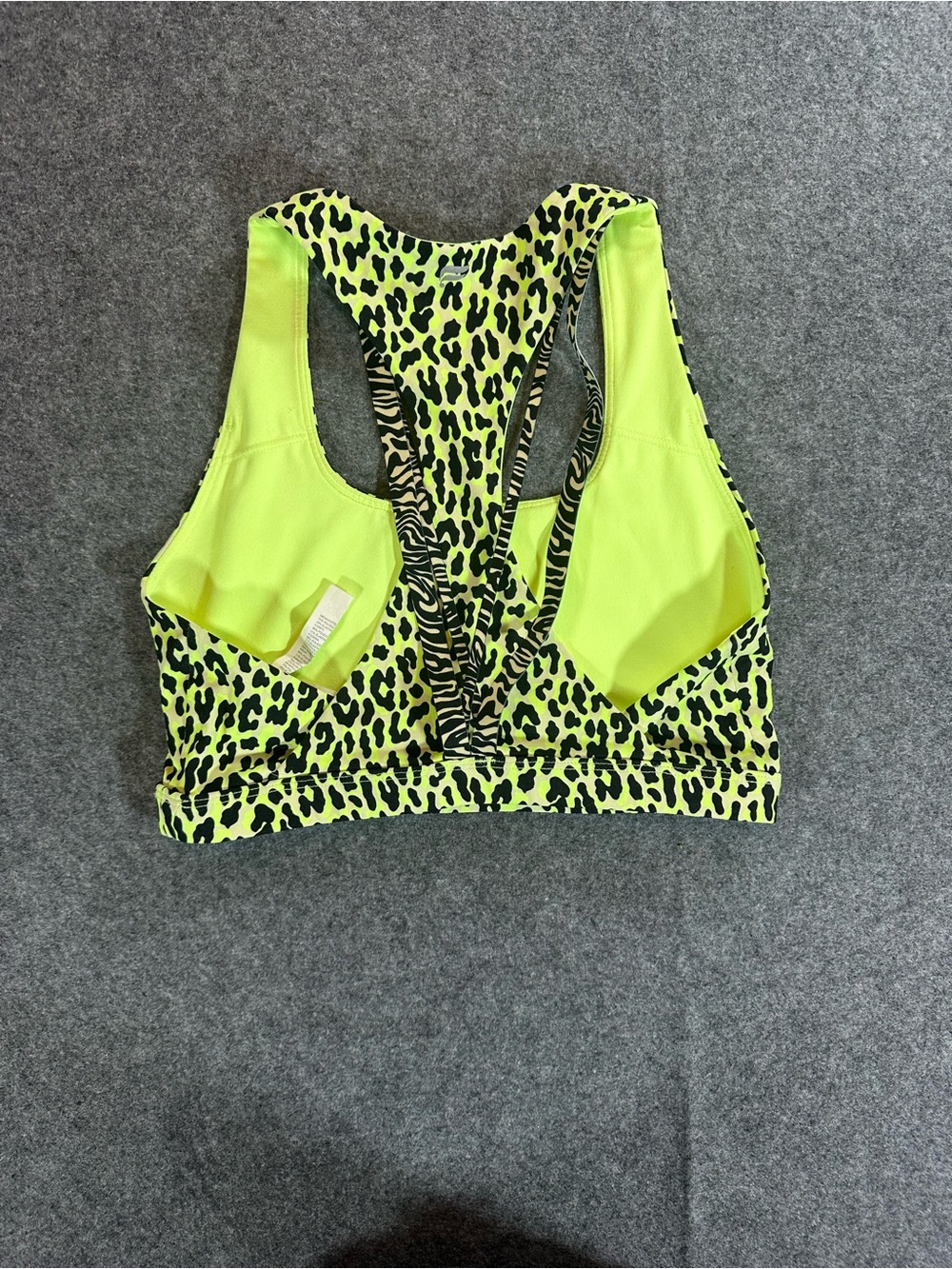 Fabletics Yellow Leopard Racerback Sports Bra - Picture 3 of 5